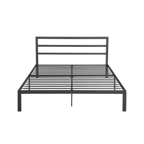 14 Inch Queen Size Black Metal Platform Bed with Spindle Headboard I770806