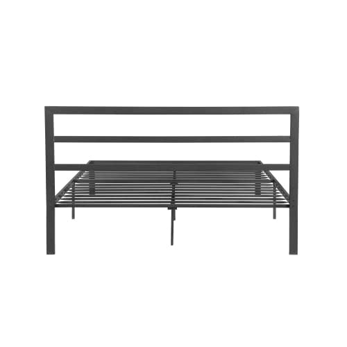 14 Inch Queen Size Black Metal Platform Bed with Spindle Headboard I770806