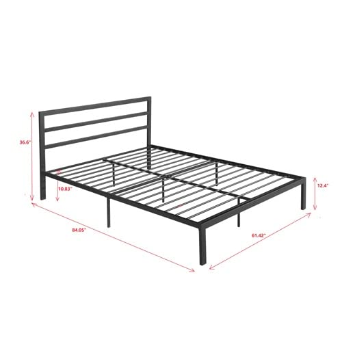 14 Inch Queen Size Black Metal Platform Bed with Spindle Headboard I770806