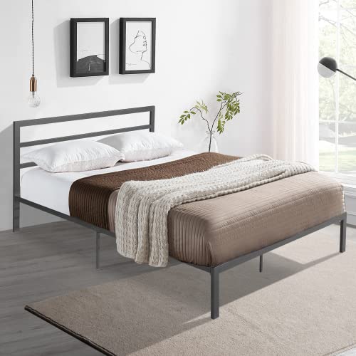 14 Inch Queen Size Black Metal Platform Bed with Spindle Headboard I770806