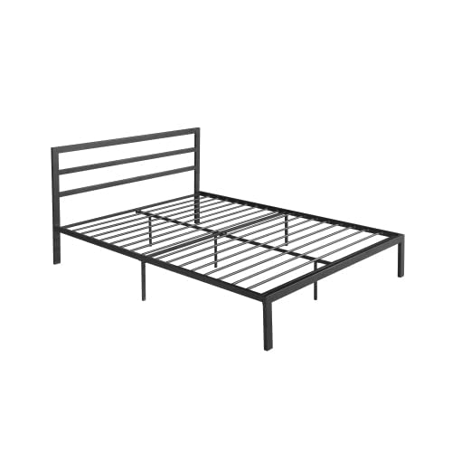 14 Inch Queen Size Black Metal Platform Bed with Spindle Headboard I770806