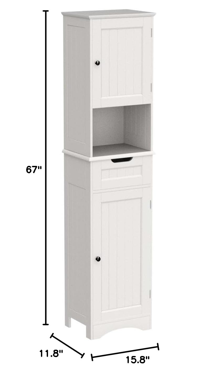 67” H Tall White Bathroom Storage Cabinet V221033