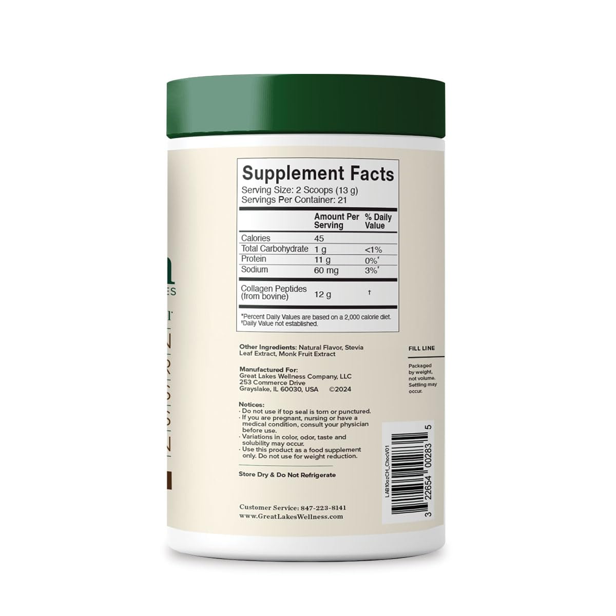Collagen Peptides Powder, Chocolate, 10 oz F433922