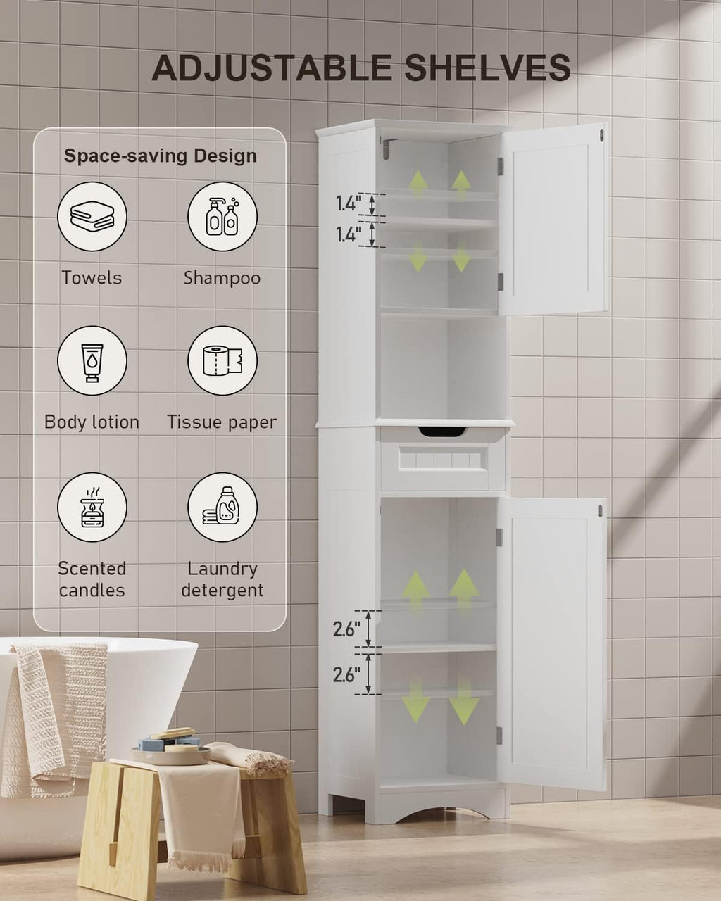67” H Tall White Bathroom Storage Cabinet V221033