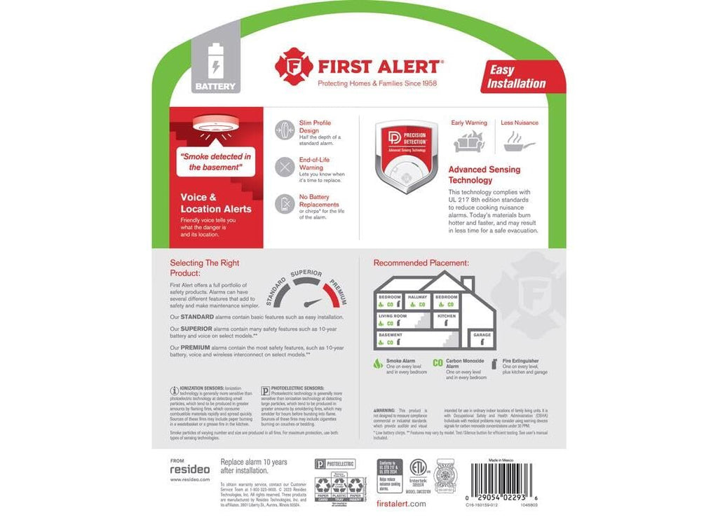 10 Year Battery-Powered Photoelectric Smoke and Carbon Monoxide Detector E882