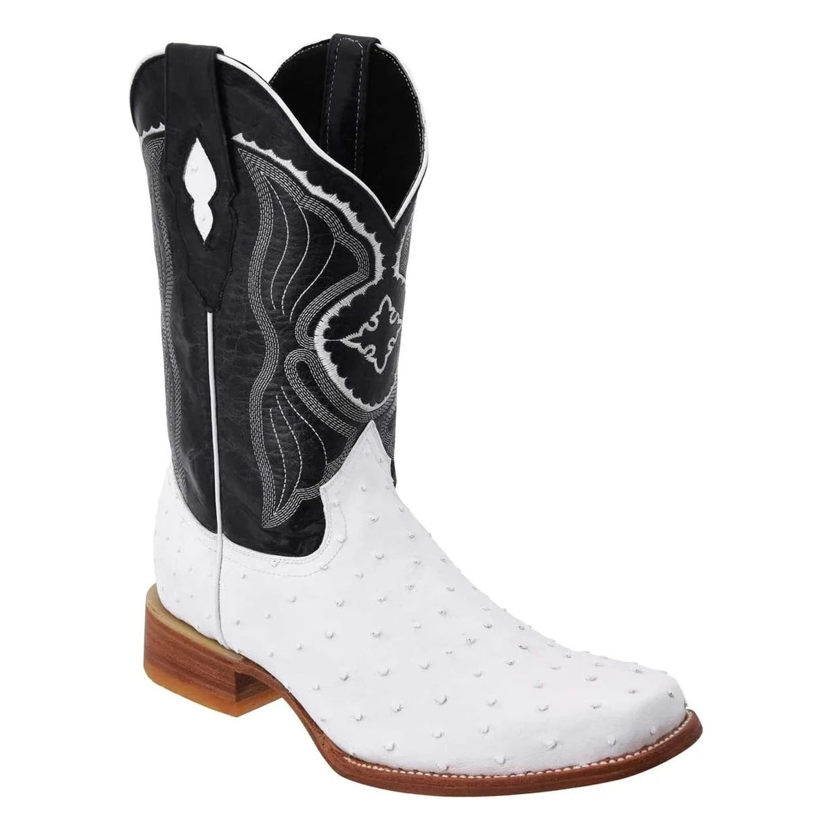 White Ostrich Print Leather Square Toe Western Boots K43898