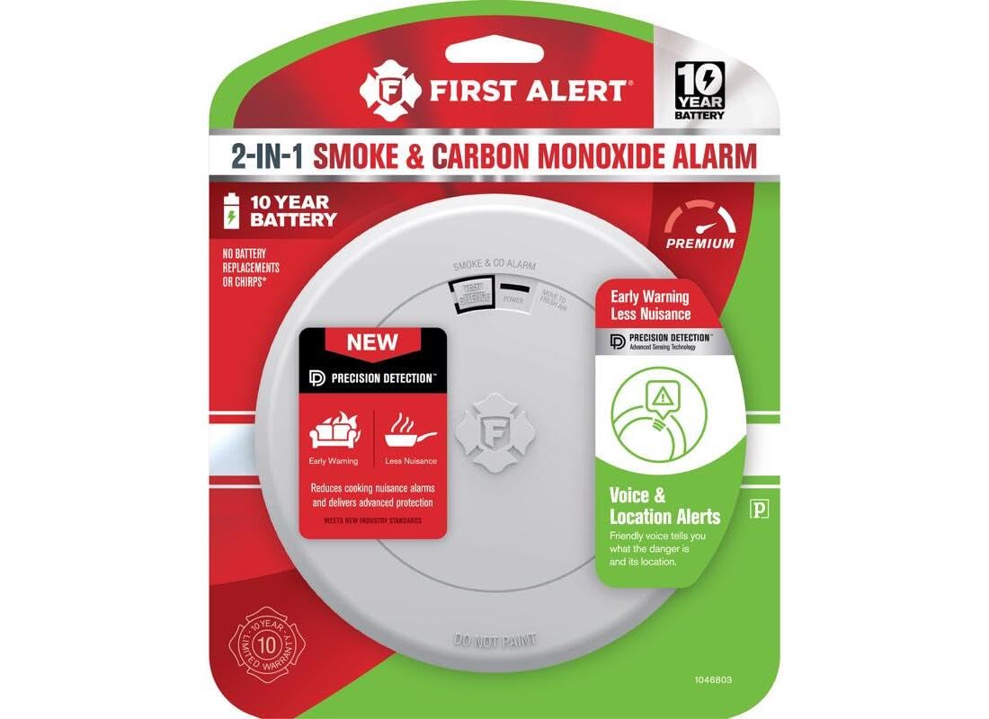 10 Year Battery-Powered Photoelectric Smoke and Carbon Monoxide Detector E882