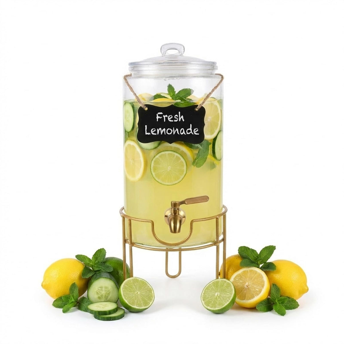 1 Gallon Glass Drink Dispenser with Stainless Steel Spigot C6738