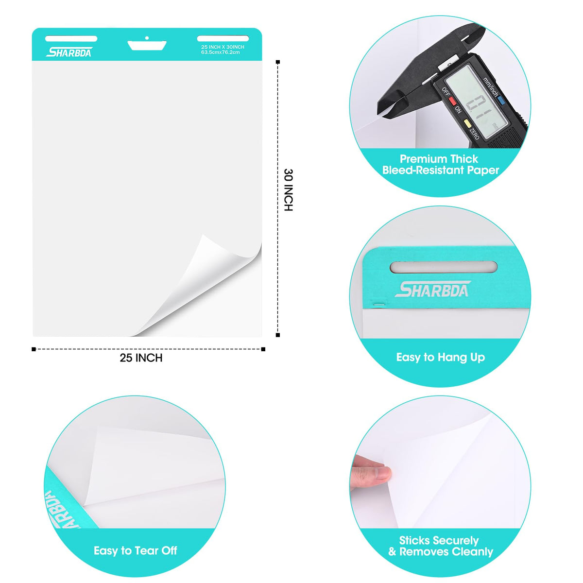 Self-Stick Flip Chart Paper, 25 x 30 inch, 4 Pads, 120 Sheets T826