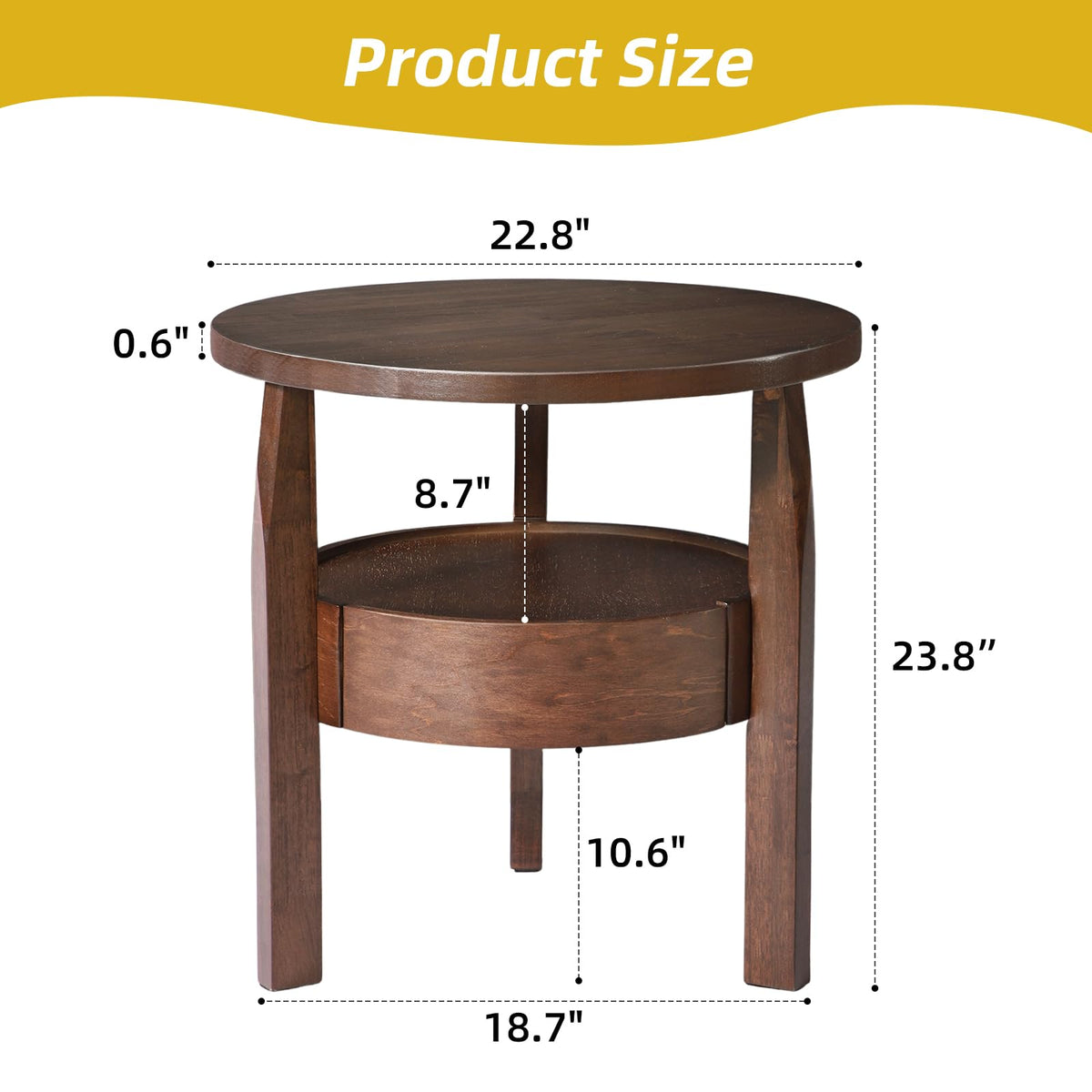Dark Brown 2-Tier Round Coffee Table with Drawer O625