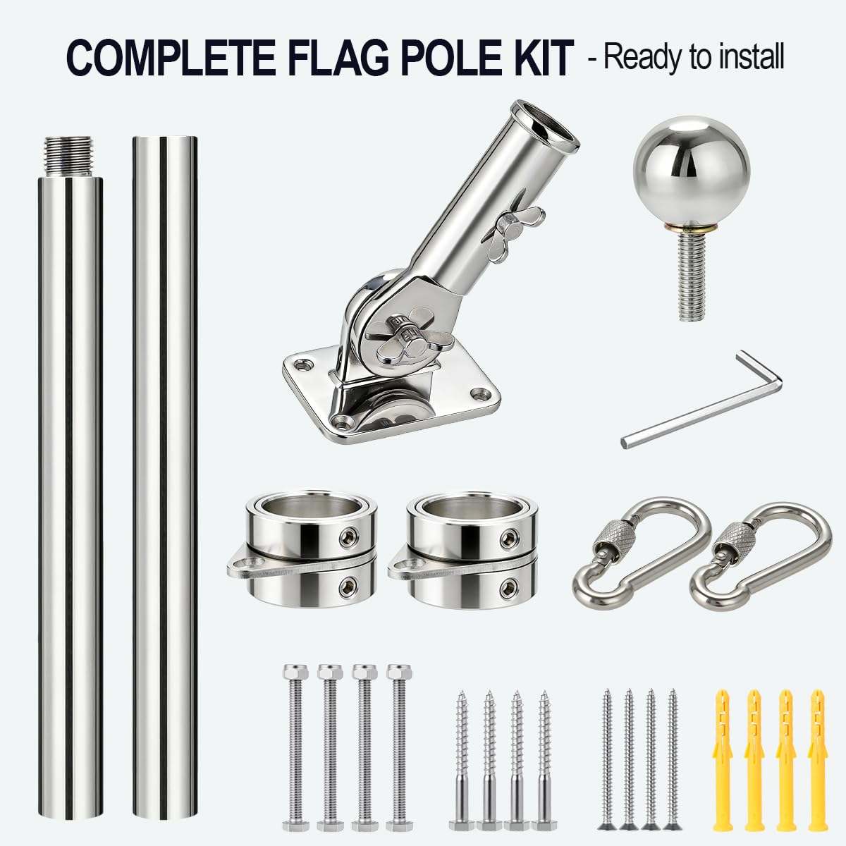 24 Inch 316 Stainless Steel Boat Flag Pole Kit with Mounting Base X15893