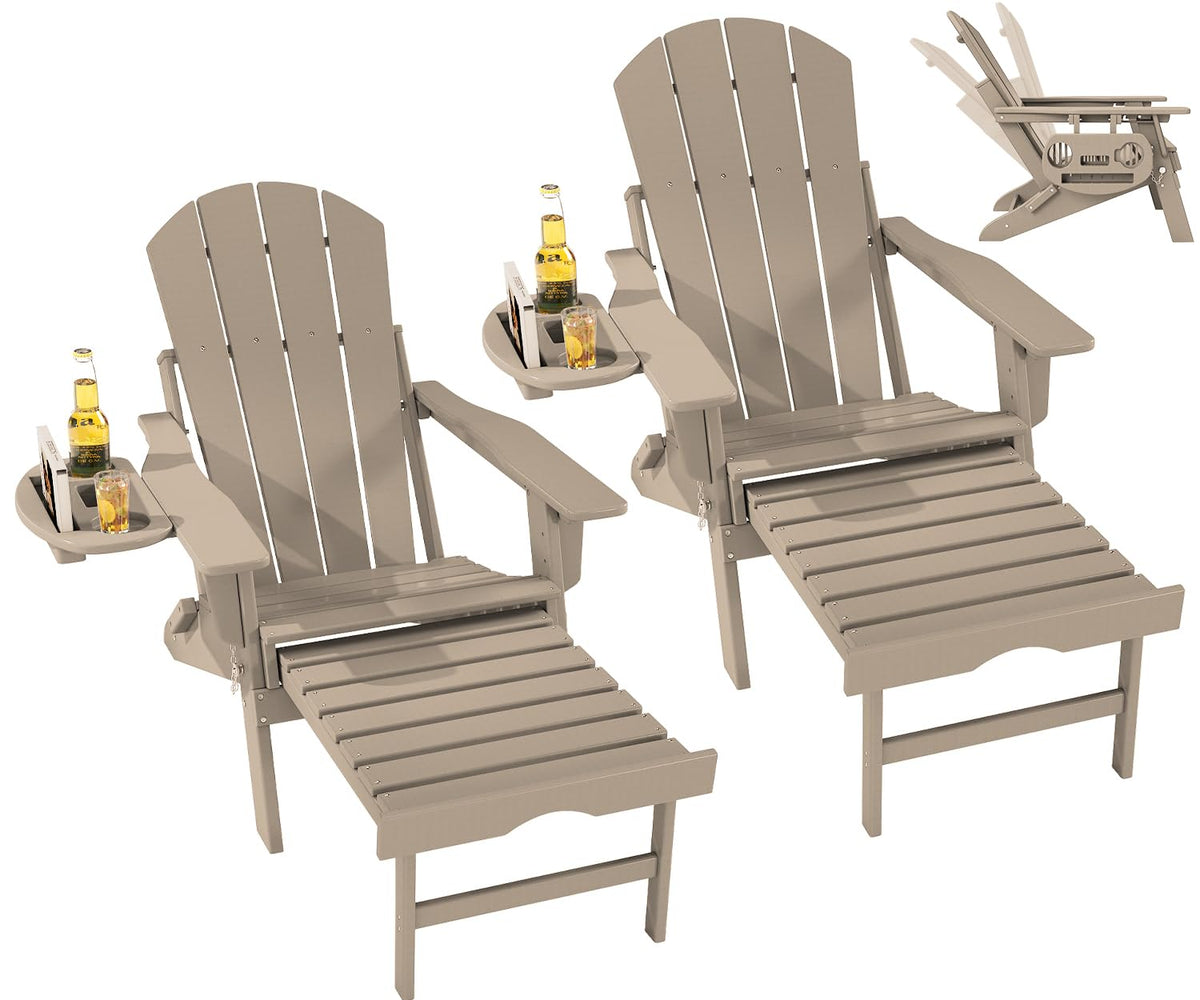 Folding Adjustable Adirondack Chair with Ottoman Set of 2 Y5518