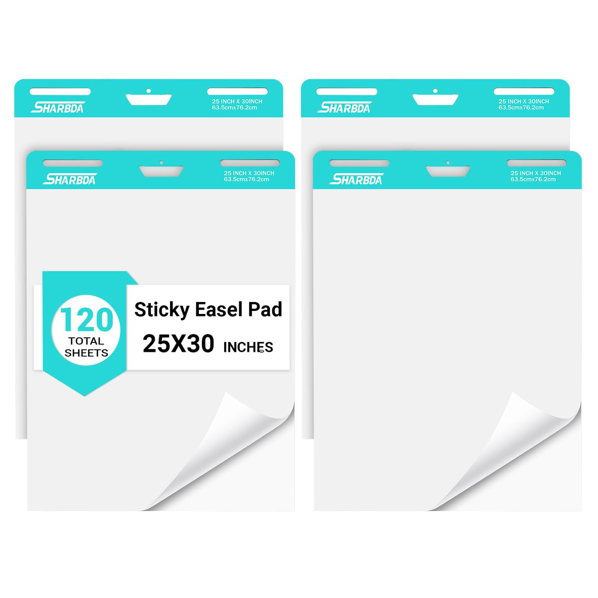 Self-Stick Flip Chart Paper, 25 x 30 inch, 4 Pads, 120 Sheets T826
