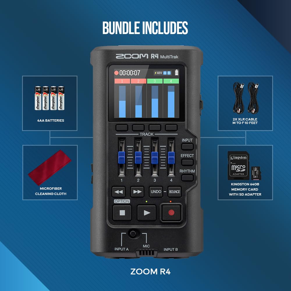 32-Bit Float 4-Track Recorder with Dual XLR/TS Inputs and Built-In Mic A86633