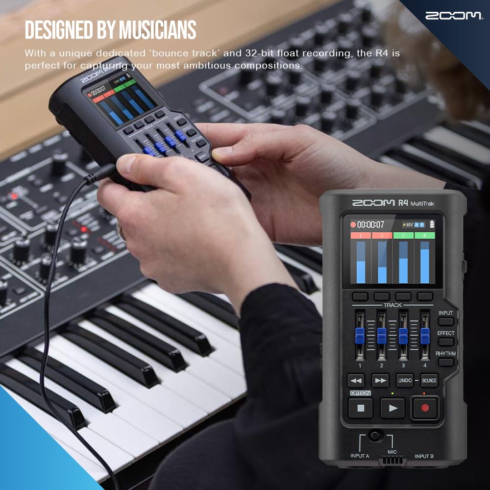 32-Bit Float 4-Track Recorder with Dual XLR/TS Inputs and Built-In Mic A86633