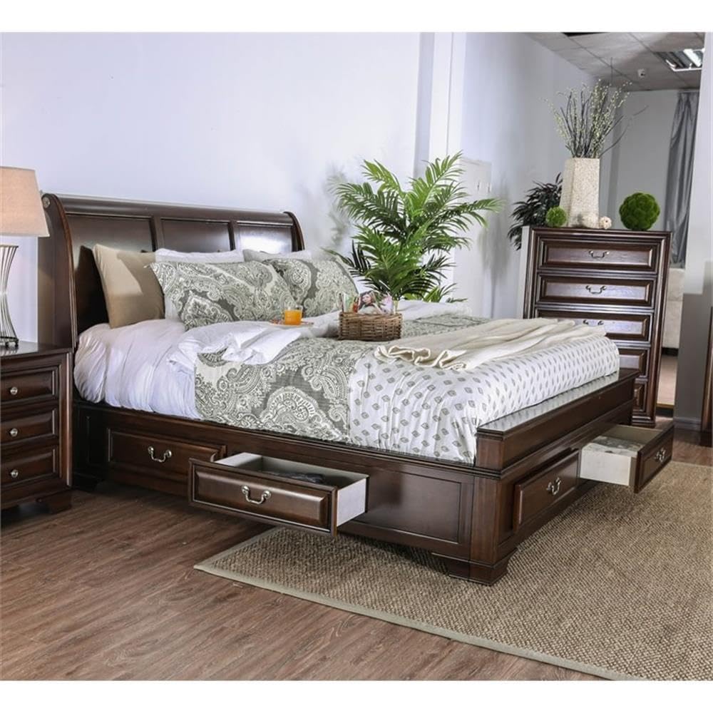 Brown Cherry California King Storage Bed F89495