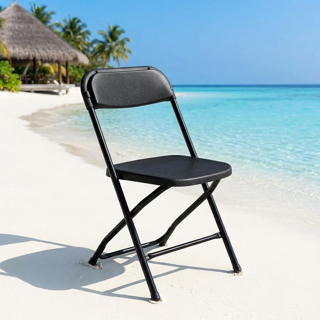 Folding Chairs Set of 10, 330lbs Heavy Duty Plastic Stackable Chairs, Portable Foldable Indoor Outdoor Chairs for Party, Camping, Patio & Events, Black Q2751