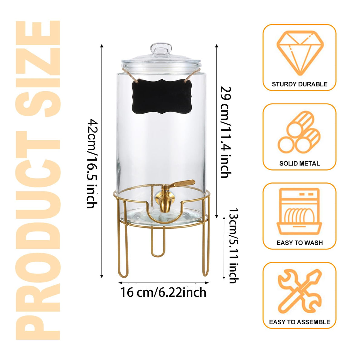 1 Gallon Glass Drink Dispenser with Stainless Steel Spigot C6738