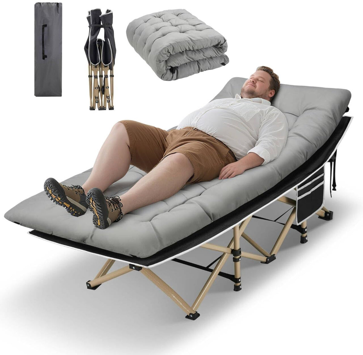Folding Camping Cot with Mattress and Carry Bag G488782