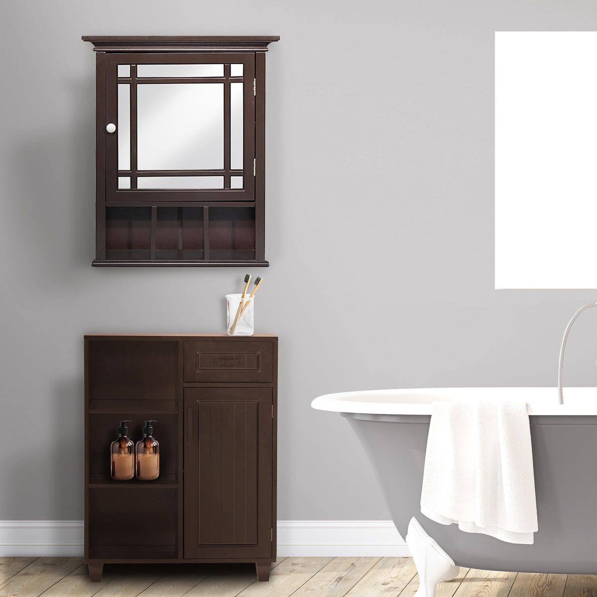 Espresso Wooden Over the Toilet Bathroom Medicine Cabinet with Mirror P541447