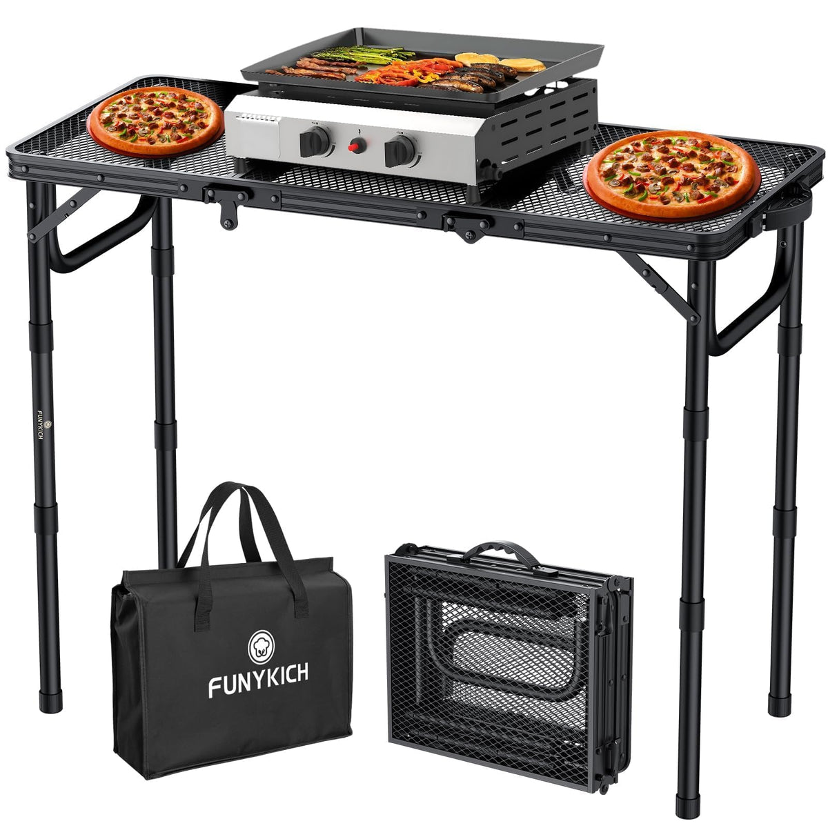 Folding Grill Table 3ft 3 Adjustable Heights Black C85820