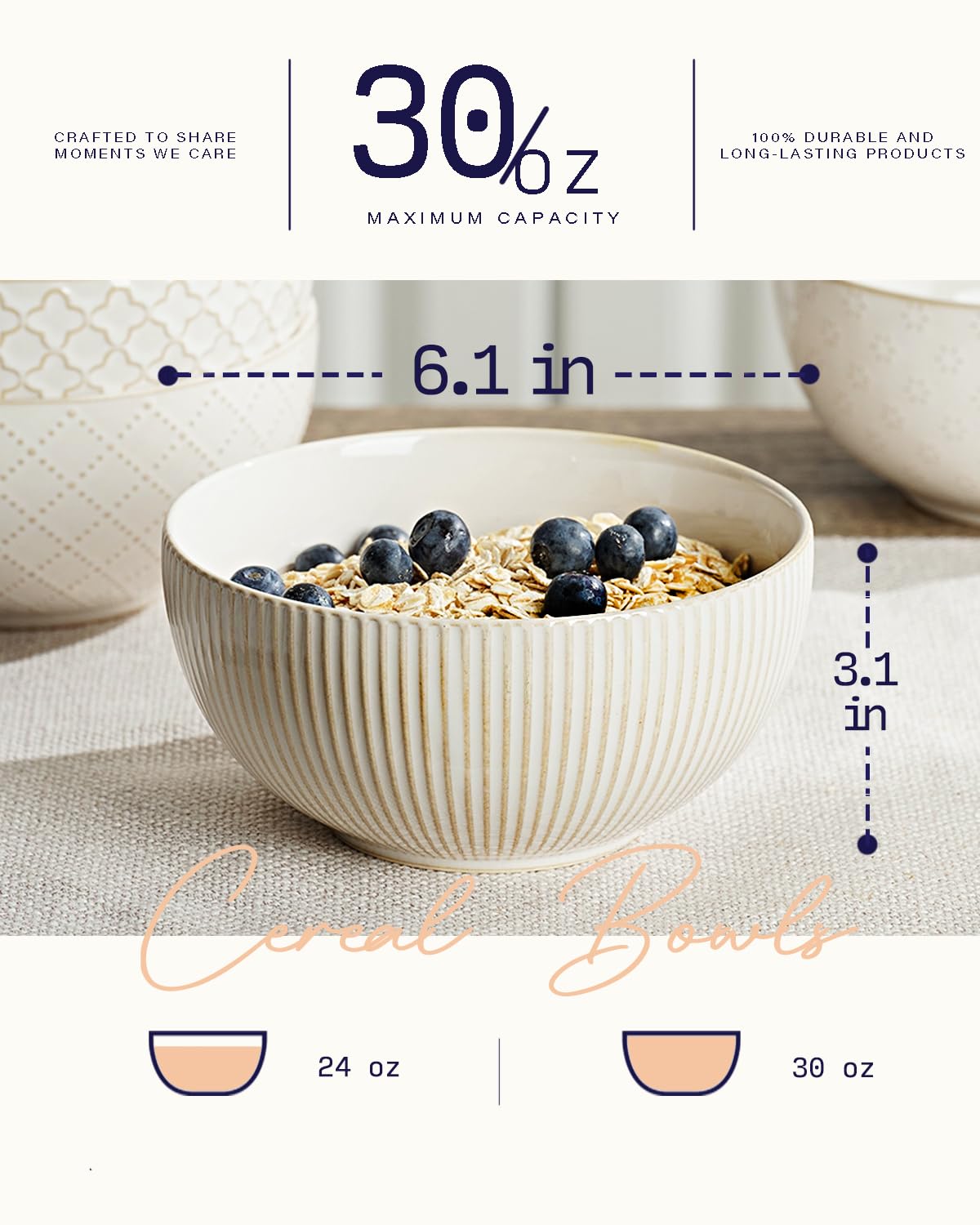 Ceramic Soup Bowls Set of 4 6.1 inch 30 oz F591