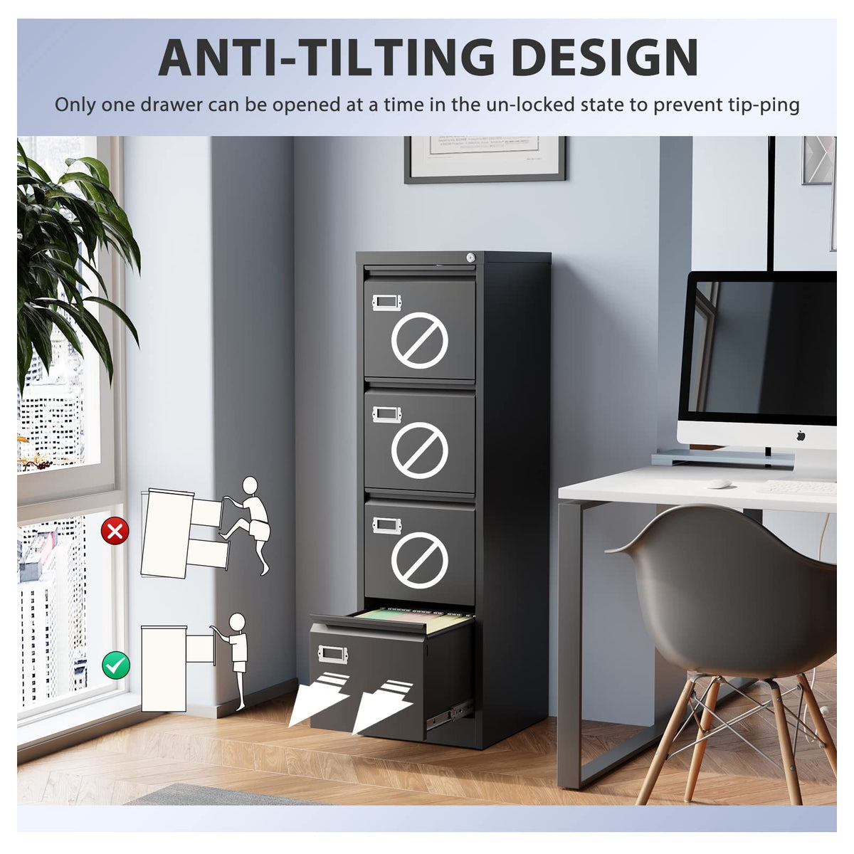 4 Drawer Metal Vertical File Cabinet with Lock W1971