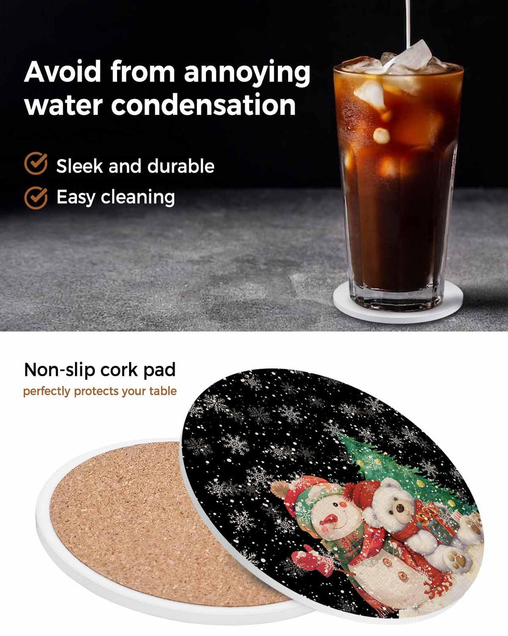 Black Retro Linen Ceramic Stone Coasters Set of 6 with Holder V20069