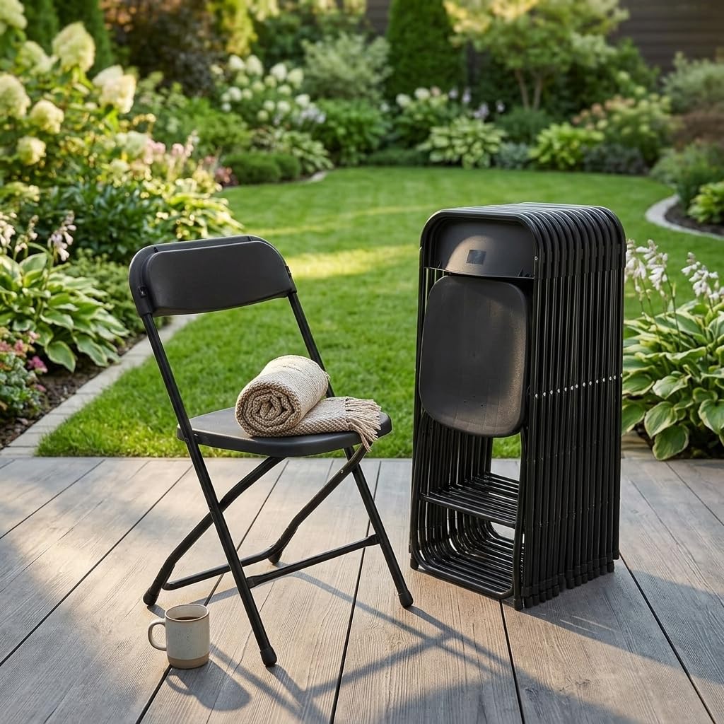 Folding Chairs Set of 10, 330lbs Heavy Duty Plastic Stackable Chairs, Portable Foldable Indoor Outdoor Chairs for Party, Camping, Patio & Events, Black Q2751