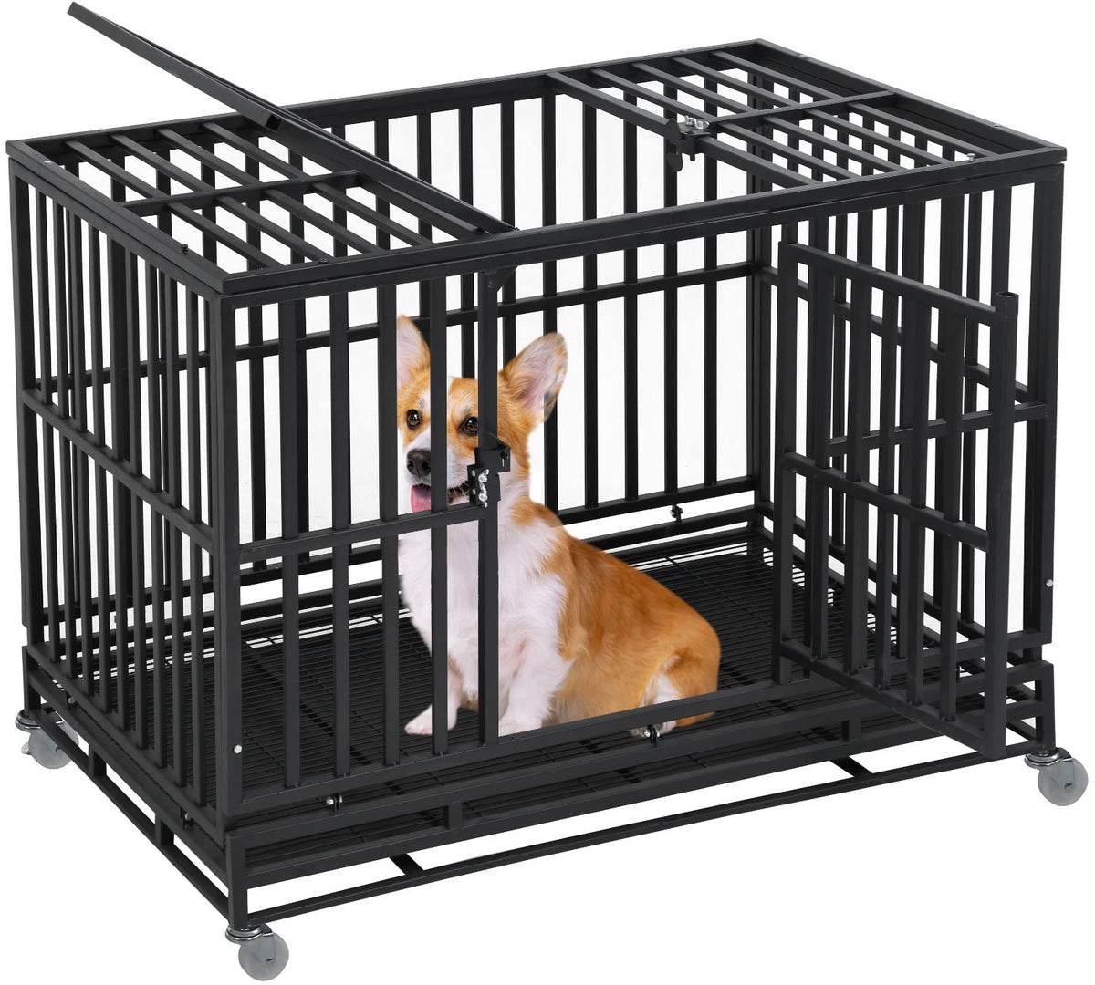 48 inch Metal Dog Crate with Wheels and Tray R118630