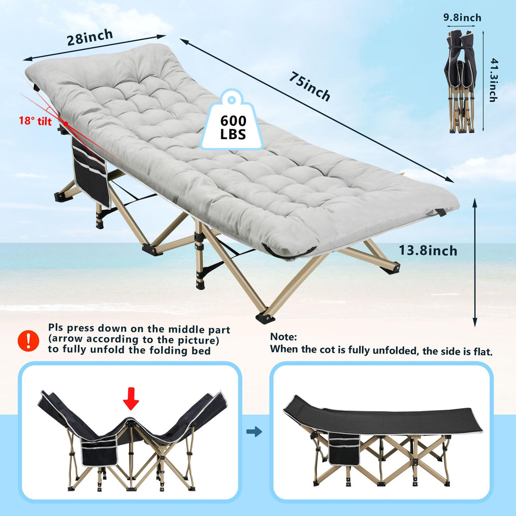 Folding Camping Cot with Mattress and Carry Bag G488782