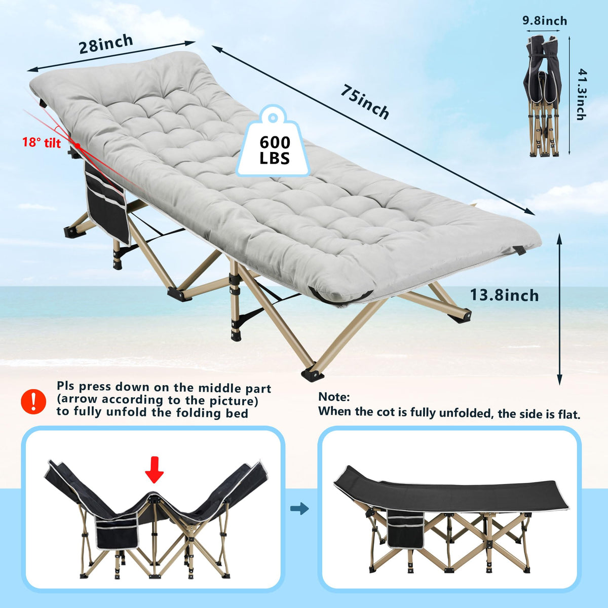 Folding Camping Cot with Mattress and Carry Bag G488782