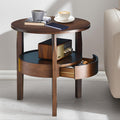Dark Brown 2-Tier Round Coffee Table with Drawer O625