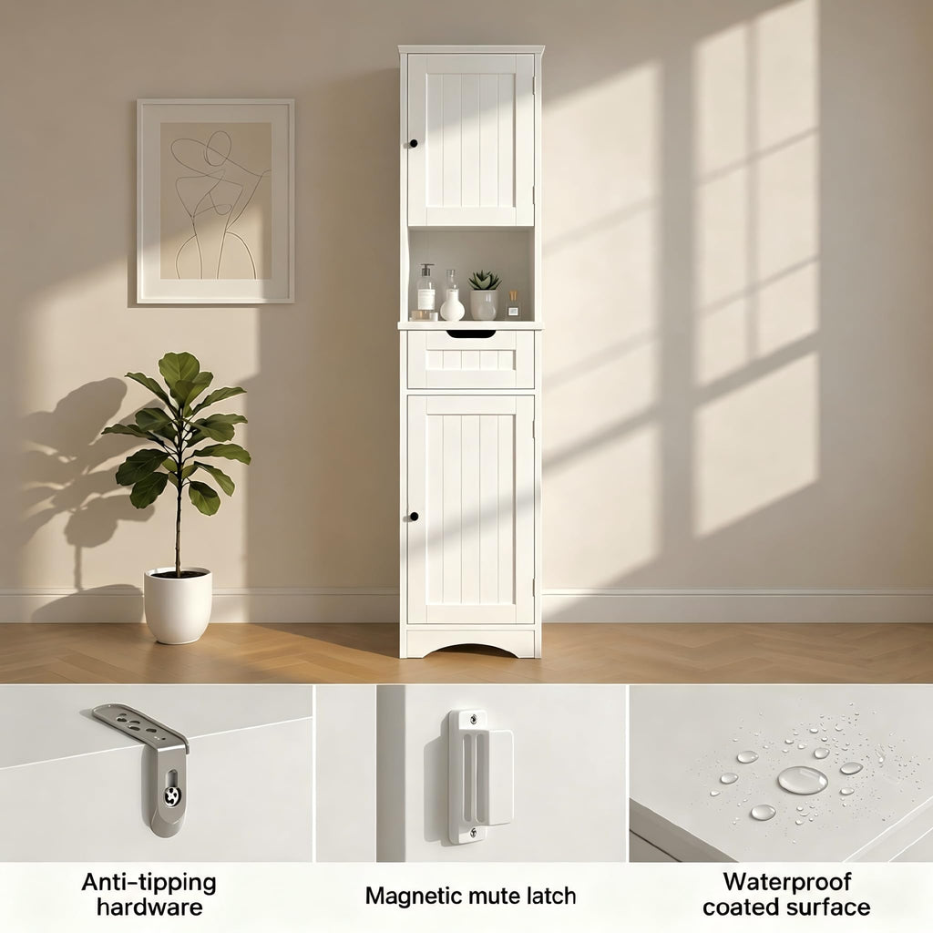 67” H Tall White Bathroom Storage Cabinet V221033