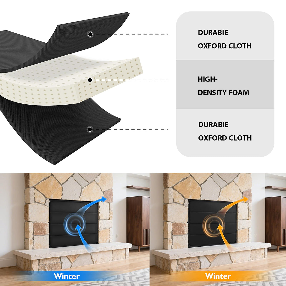 Black Magnetic Fireplace Cover W3825