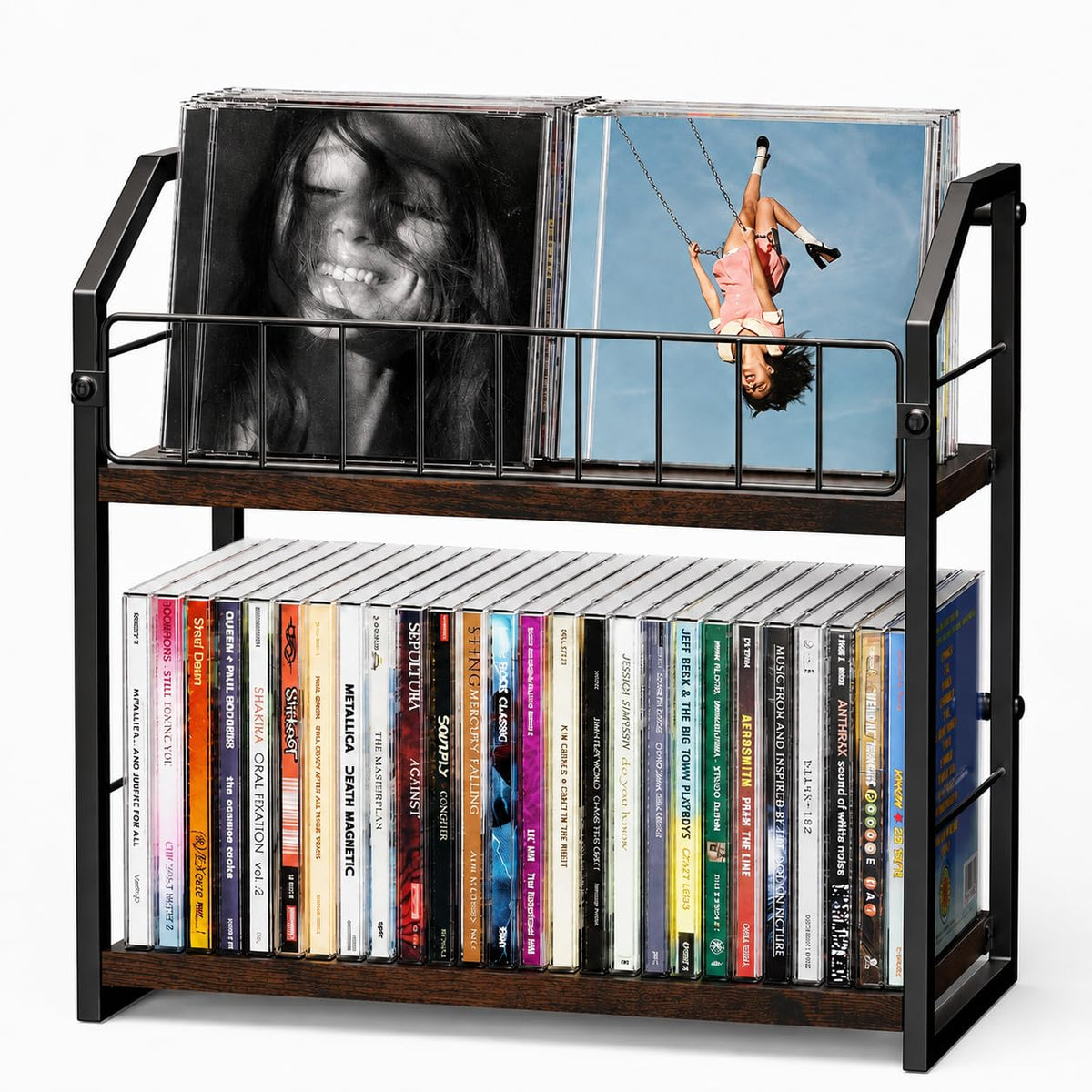 2 Tier CD Storage Rack Holds 60 Cases Brown U35806