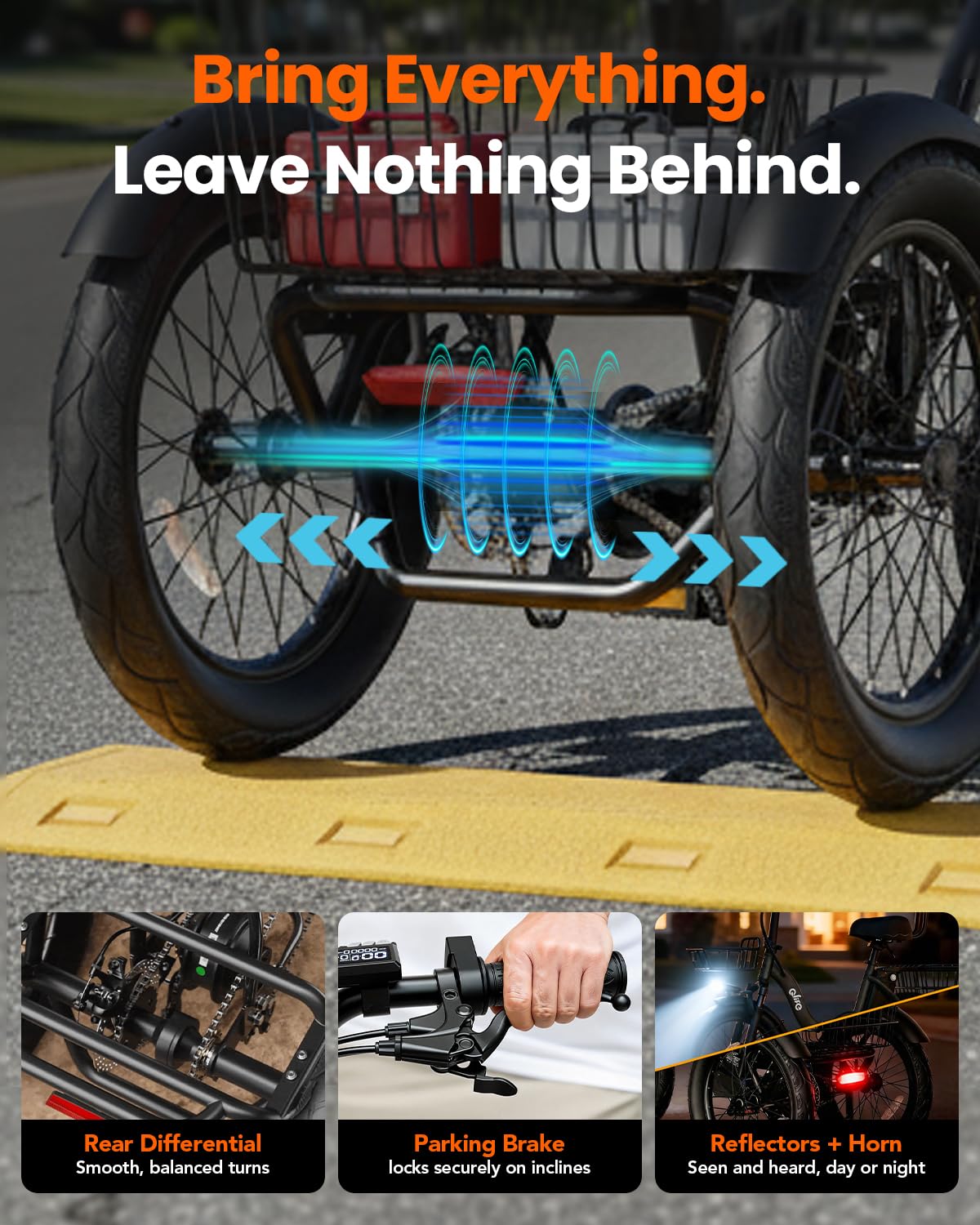 1200W Folding Electric Trike with Cargo Rack O362625