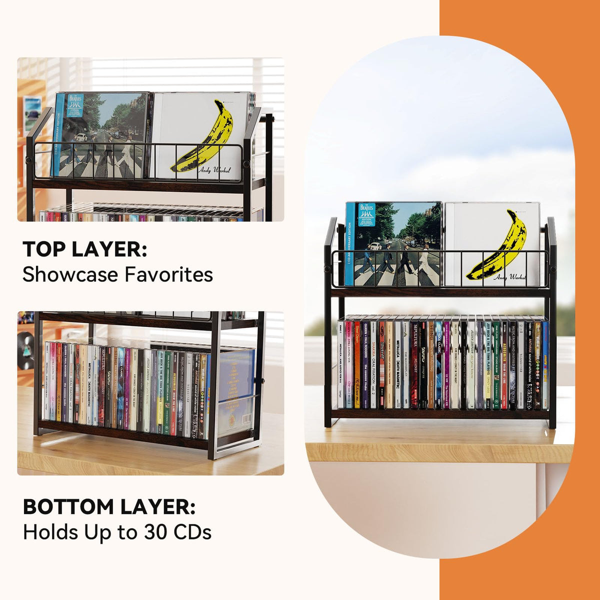 2 Tier CD Storage Rack Holds 60 Cases Brown U35806
