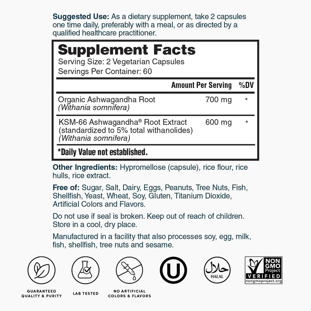 Extra Strength Organic Ashwagandha Root Extract 120 Ct T849