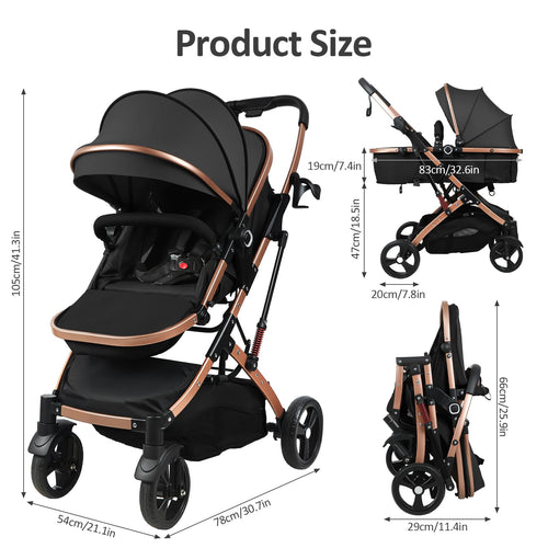 2 in 1 Convertible Bassinet Stroller with Reversible Seat UPF Canopy Black U592311
