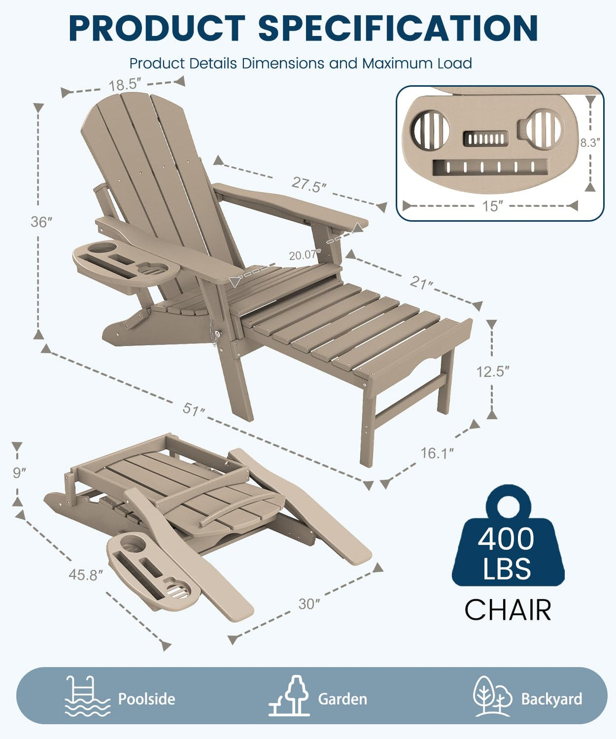 Folding Adjustable Adirondack Chair with Ottoman Set of 2 Y5518