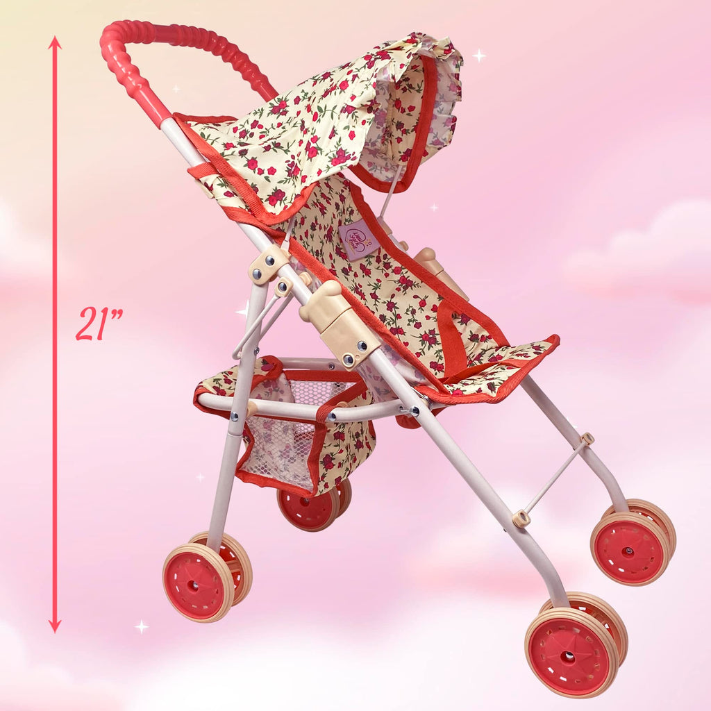 Baby Doll Stroller with Storage Basket, Foldable Frame, Canopy, Seatbelt L8943