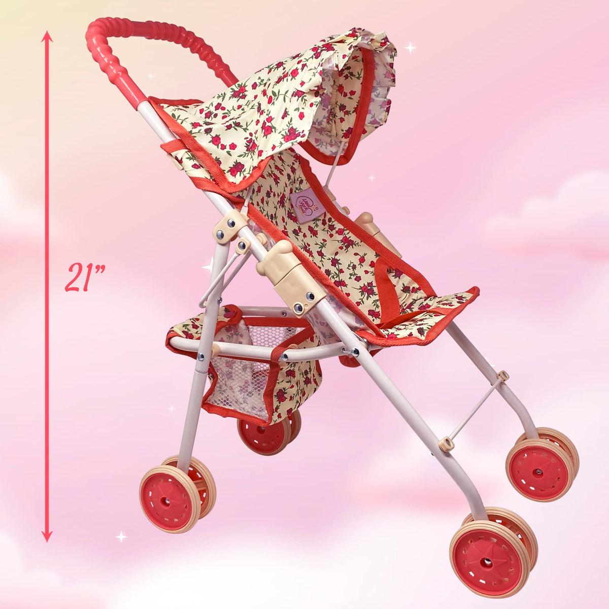 Baby Doll Stroller with Storage Basket, Foldable Frame, Canopy, Seatbelt L8943