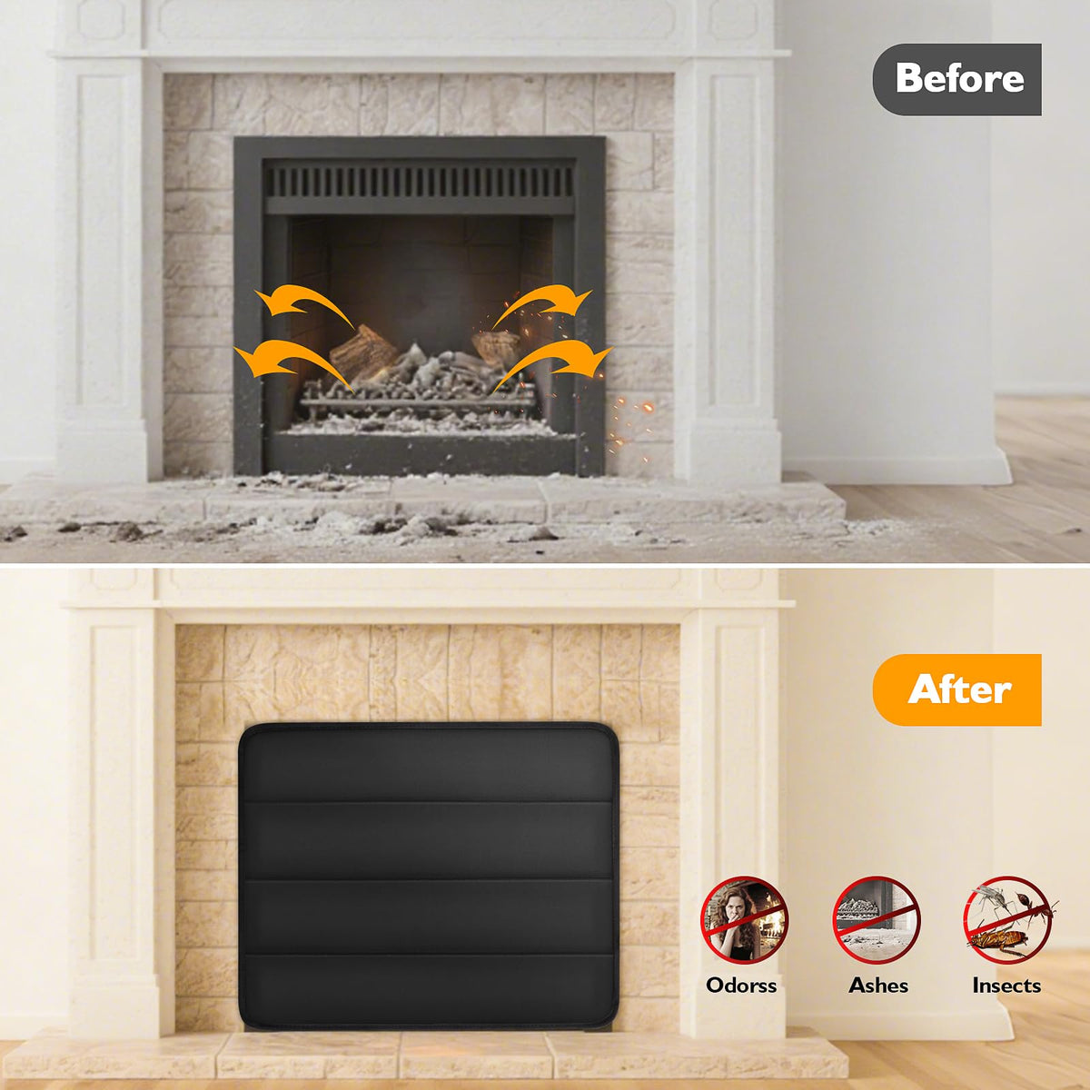 Black Magnetic Fireplace Cover W3825