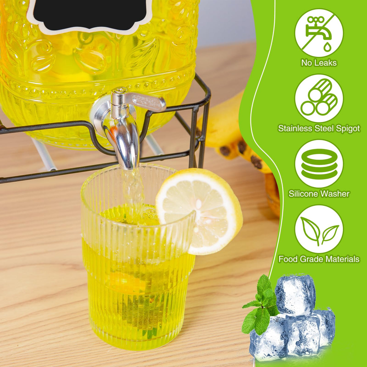2-Pack 1 Gallon Glass Drink Dispensers with Spigot O255205