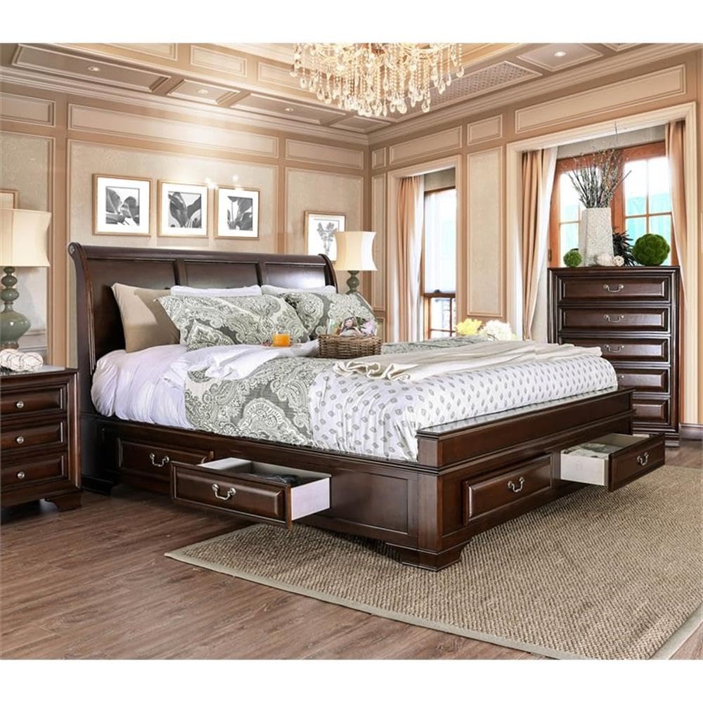 Brown Cherry California King Storage Bed F89495