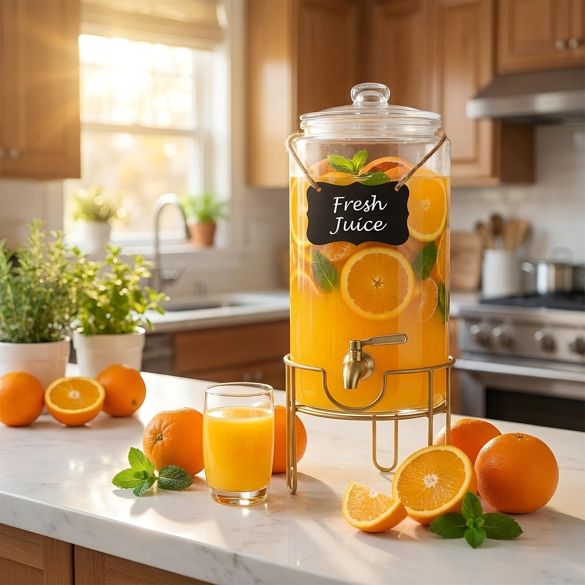 1 Gallon Glass Drink Dispenser with Stainless Steel Spigot C6738