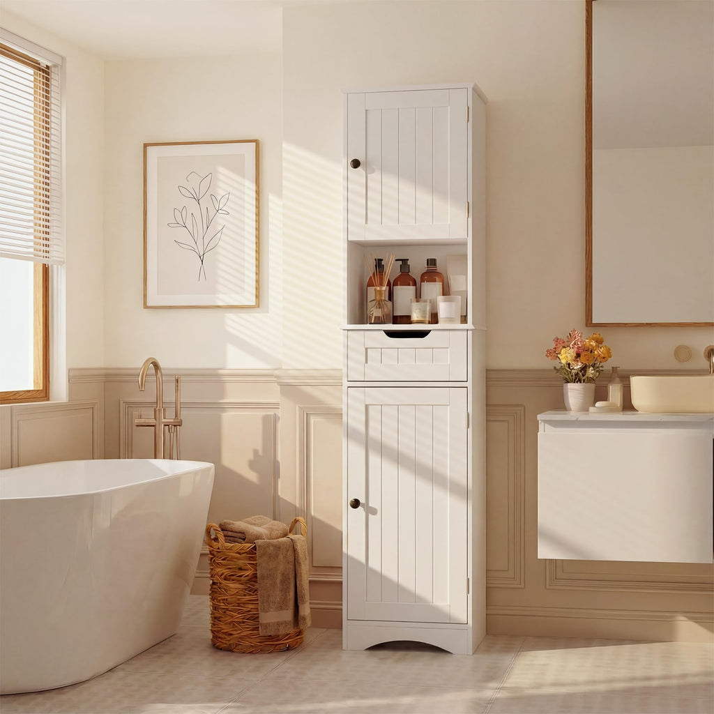 67” H Tall White Bathroom Storage Cabinet V221033