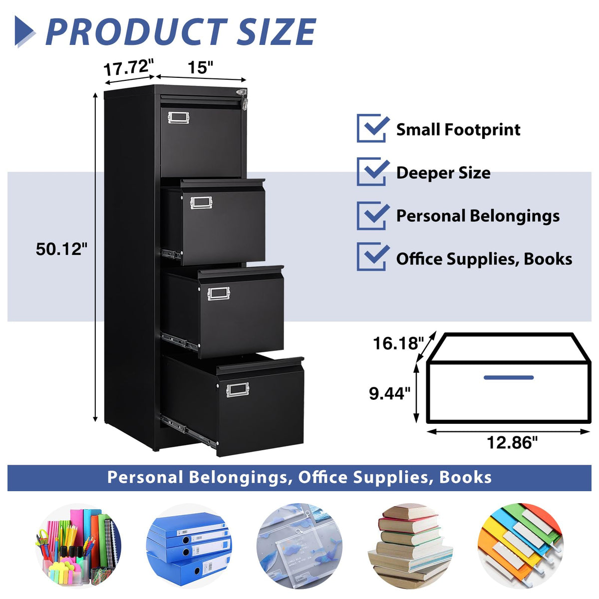 4 Drawer Metal Vertical File Cabinet with Lock W1971