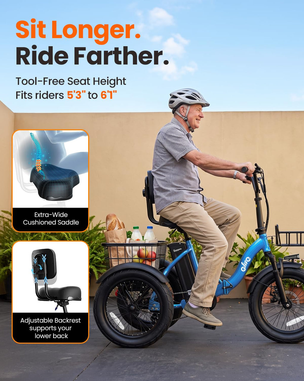1200W Folding Electric Trike with Cargo Rack O362625